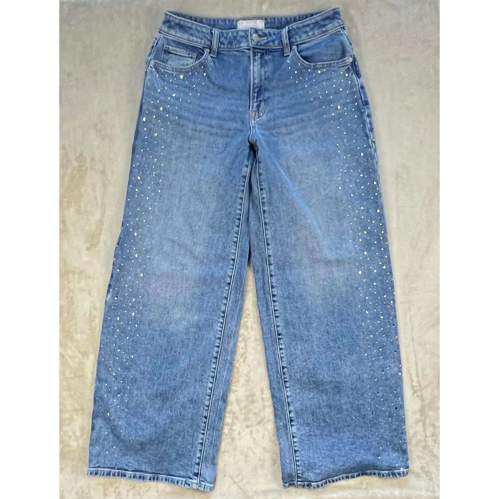 Pink Victoria's Secret Rhinestone Baggy Wide Leg Jeans Medium Wash Size 8
